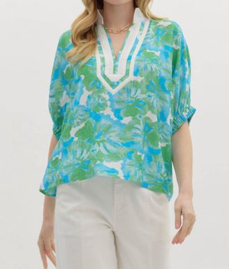 Entro Floral Print Dolman Sleeve Pullover Top In Multi