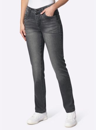 Heine Bequeme Jeans HEINE, Damen, Gr. 34, Normalgr&ouml;ssen, grau (grau denim), 81% Baumwolle, 17% Polyester, 2% Elasthan, unifarben, lang, Jeans Bequeme Jeans