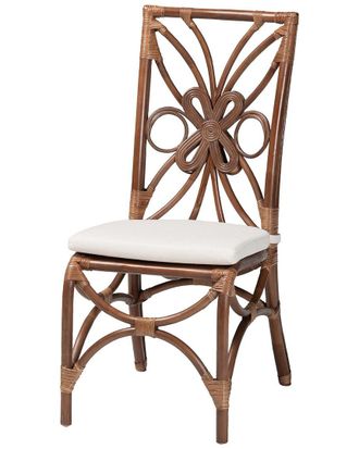 Baxton Studio Brama Natural Rattan Dining Chair With Decorative Backrest & Cushioned Seat