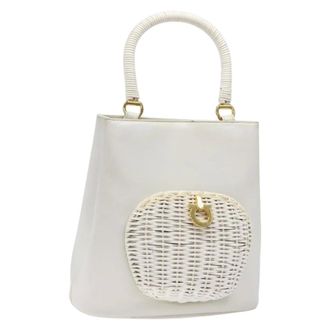 Ferragamo Vintage Gancini Convertible Top Handle Leather White Leather Handbag (Pre-Owned)