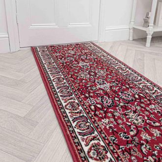 Runrug Hallway Carpet Runner Rug - Soft & Comfy, 9mm - Kashdan in Red | Size: 60 cm x 390 cm
