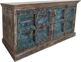 Wanderlust Deco Aparador De Madera Acabado Artesanal Azul 225x50x90h Cm