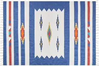 Beliani Beliani - Alfombra Kilim De Algod&oacute;n Azul Blanco Rojo 200 X 300 Cm A Mano Geom&eacute;trico Borlas Varser