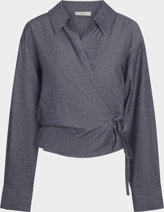 Vince Collared Linen-Blend Wrap Top