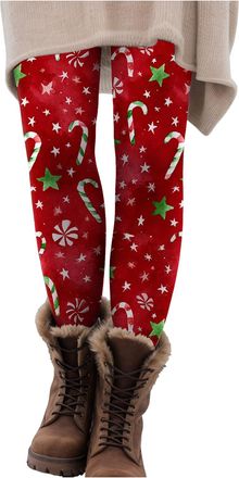 Generic Women Christmas Costume Leggings Reindeer Printed Xmas Tree Leggings Elasticity Skinny Printed Stretchy Pants Trousers Fitness Running Tights Yoga Ski