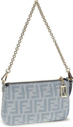 Fendi Womens Denim Baguette Clutch Ch+ceruleo+os Cotton Clutches