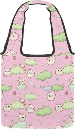 Generic Colorful Cartoon Kitten Reversible Canvas Shoulder Tote - Double-Sided Print, 12oz Cotton, 27cm Drop, Fold-Flat Bag for Travel, Shopping, Street Outin