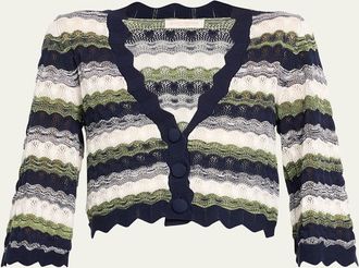 Ramy Brook Nell Wavy Knit Cropped Cardigan