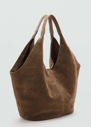 Mango Borsa spalla crosta di cuoio marrone - Donna - Taglia unica - MANGO