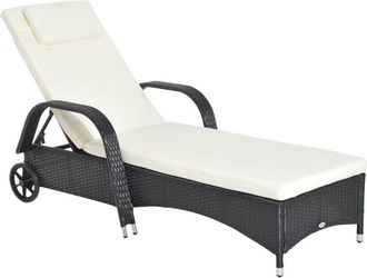 OUTSUNNY Adjustable Wicker Rattan Sun Lounger Recliner Chair w/ Cushion Black