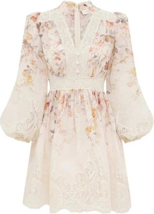 Zimmermann Luna Kant Lantaarn Jurk - Dames - Korte kleedjes - Beige - M - Polyester - Kleedjes