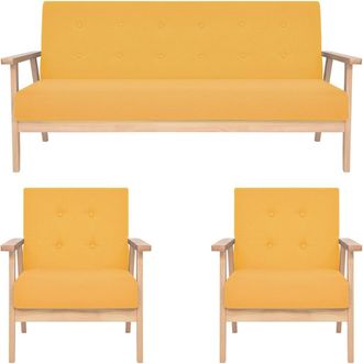 vidaXL Juego De Sof&aacute;s De 3 Piezas Tela Amarillo Vidaxl