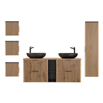 Petits Meubles Set de muebles con lavabo 2 compartimientosestratificado marr&oacute;n negro