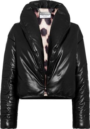 Philipp Plein Silky Leather Biker Jacket Skull&Bones - Dames - Leren en Su&egrave;de Jassen - Zwart - S - Leer - Jassen