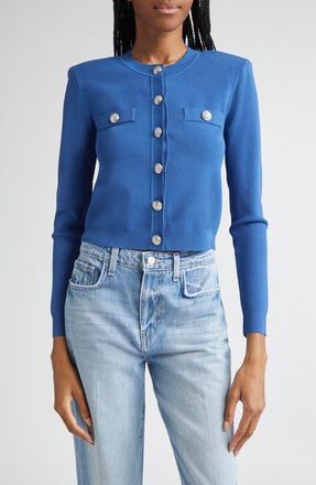 L'agence Toulouse Crewneck Crop Cardigan in Bay Blue/Nickel at Nordstrom, Size Small
