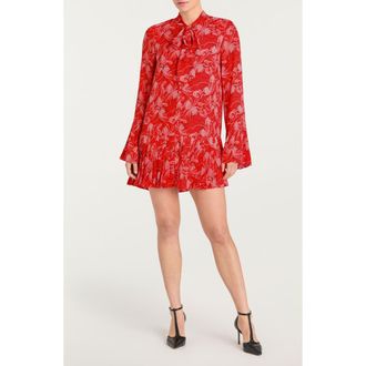 Cinq &agrave; Sept Alinda Botanical Floral Long Sleeve Drop Waist Shirtdress in Bisou Multi at Nordstrom, Size 16