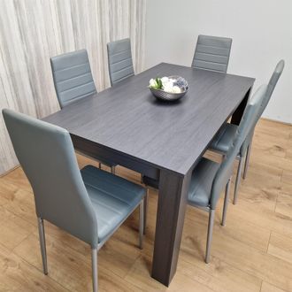 Kosy Koala Dining Table & 6 Chairs Modern Dark Grey Dining Set With 6 Grey Faux Leather Chairs Dining Room Furniture in Brown