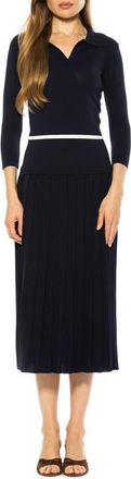 Alexia Admor Sable Pleated Knit Midi Dress in Navy at Nordstrom, Size Medium