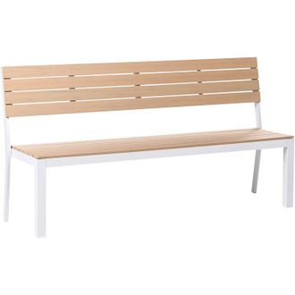 Beliani Garden Bench Beige Plastic Wood Aluminium Frame Polywood 3 Seater Rust UV Resistant Modern COMO