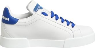 Dolce & Gabbana Witte Blauwe Lederen Lage Sneakers Schoenen