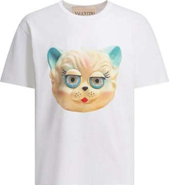 Valentino Tops, Heren, Wit, L, Katoen, Le Chat De La Maison T-Shirt