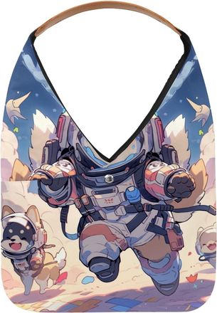 Generic Cute Space Dog Reusable Lightweight Grocery Bags - Foldable Into Compact Pouch, Washable & Sturdy, Multipurpose for Shopping and Travel