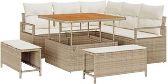 vidaXL Conjunto De Sof&aacute; De Jard&iacute;n Con Coj&iacute;n 8 Pcs Beige Polirat&aacute;n Vidaxl