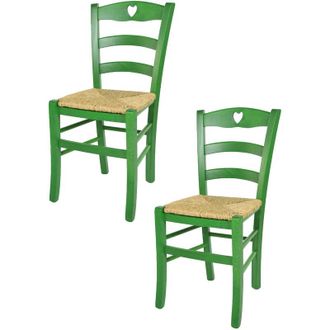 Tommychairs Tommychairs - Set 2 sedie modello Cuore per cucina bar e sala da pranzo, robusta struttura in legno di faggio verniciata in anilina verde e seduta in