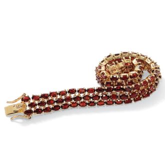 Palm Beach Jewelry 25 TCW Genuine Garnet Triple-Row Tennis Bracelet Yellow Gold-Plated
