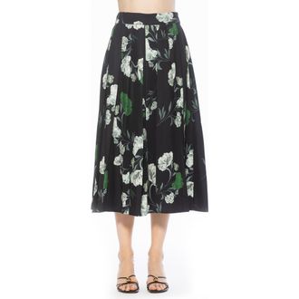 Alexia Admor Oren Pleated Midi Skirt in Black Floral at Nordstrom Rack, Size 12