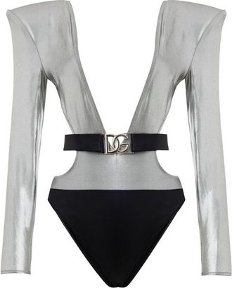 Dolce & Gabbana Ceintuurswimsuit met Lange Mouwen