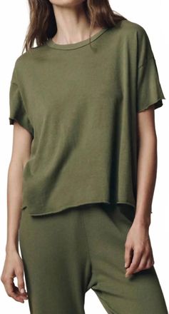 The Great. Crop Short Sleeve Tee In Heritage Army