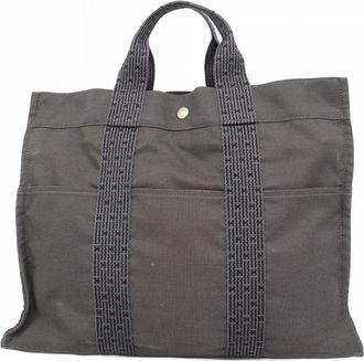 Herm&egrave;s Gray Canvas Tote Bag (Pre-Owned)