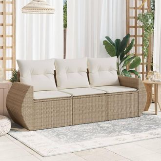 vidaXL Juego De Sof&aacute;s De Jard&iacute;n Con Cojines Beige 3 Pzas Rat&aacute;n Pe Vidaxl