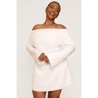 Six Stories Bardot Mini Dress in Soft White at Nordstrom, Size 12