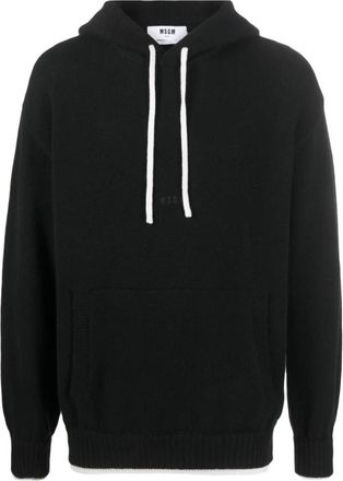 Msgm Hoodie met contrasterende bies en trekkoord - Heren - Hoodies - Zwart - XL - Wol - Hoodies & sweatvesten
