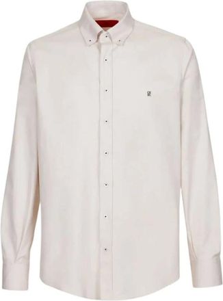 Carolina Herrera Beige Satijnen Overhemd met Geborduurde Initialen - Heren - Casual Overhemden - Beige - XL - Satijn - Overhemden