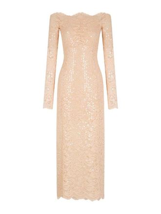 Paco Rabanne Midi Dress In Pink Lace With Rhinestones