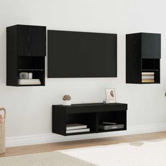 vidaXL vidaXL Mobiletti TV da Parete 4 pcs Rovere Nero Legno multistrato