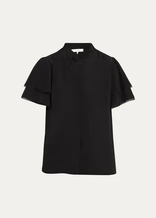 Frame Denim Arcadia Silk Short-Sleeve Top