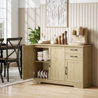 HOMCOM Sideboard with Soft-Close Doors, Modern Storage Cabinet Natural