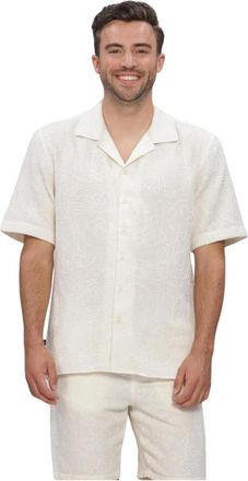 Butcher of Blue Alex Resort Embro Shirt SS - Heren - Korte mouwen Overhemden - Beige - M - Katoen - Overhemden