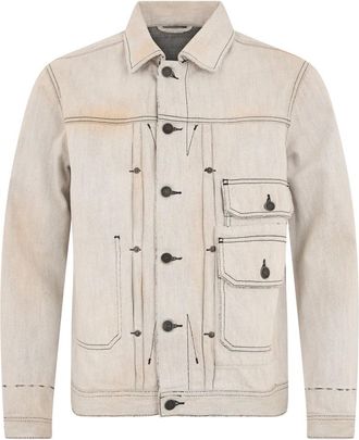 Diesel Giacca in denim con colletto e tasche - - Jackets - Uomo - Beige - S