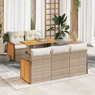 vidaXL Set Sof&aacute;s Jard&iacute;n Y Cojines 6 Pzas Rat&aacute;n Sint&eacute;tico Acacia Beige Vidaxl