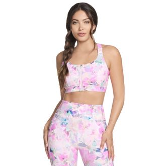 Skechers Performance GoWalk Seascape Bloemen Rits Voorkant Beha Nylon Dames Roze Sportbeha