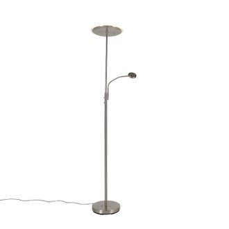 QAZQA Moderno L&aacute;mpara De Pie Moderna De Acero Con Led Regulable Y Brazo De Lectura - Strela Vidrio /acero Alargada Incluye Led Max. 1 X 32 Watt - Qazqa