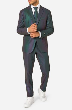 OppoSuits Reflective Perspective Iridescent Slim Fit Two-Piece Suit & Tie Set in Green Misc at Nordstrom, Size 36Regular