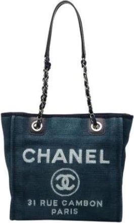 Chanel Pre-owned Tote Bags, female, Blue, Size: ONE SIZE Pre-owned Deauville Shoulder Tote