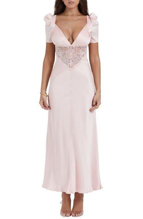 House of CB Rafaela Lace Inset Silk Blend Cocktail Dress in Soft Peach at Nordstrom, Size X-Large A