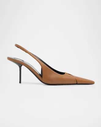 Saint Laurent 75mm Babylone Leather YSL Slingback Pumps
